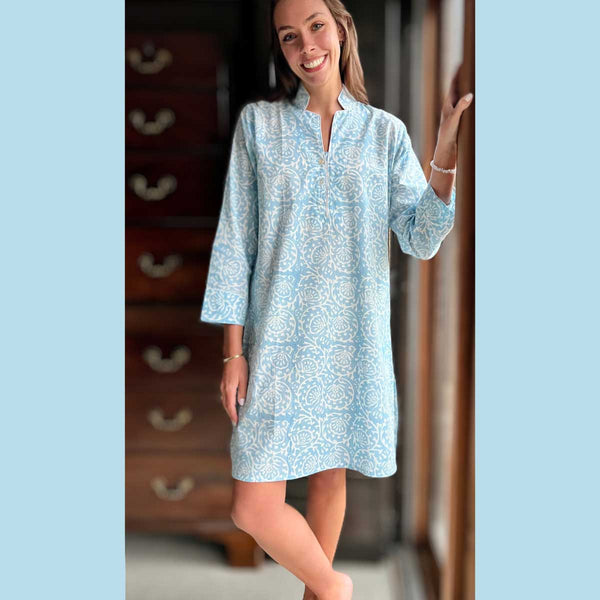 DIVYA Sky Blockprint Night Shirt