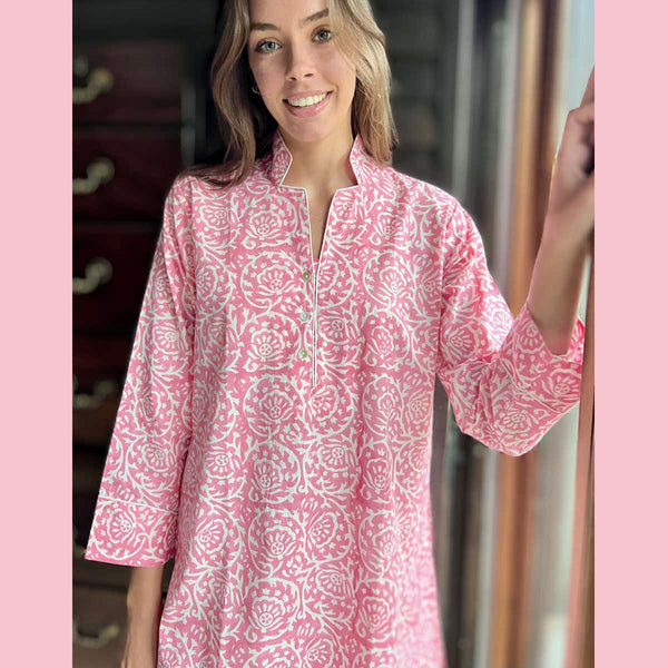 DIVYA Pink Blockprint Night Shirt