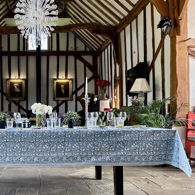 FLORENCE French Blue Blockprint Tablecloth
