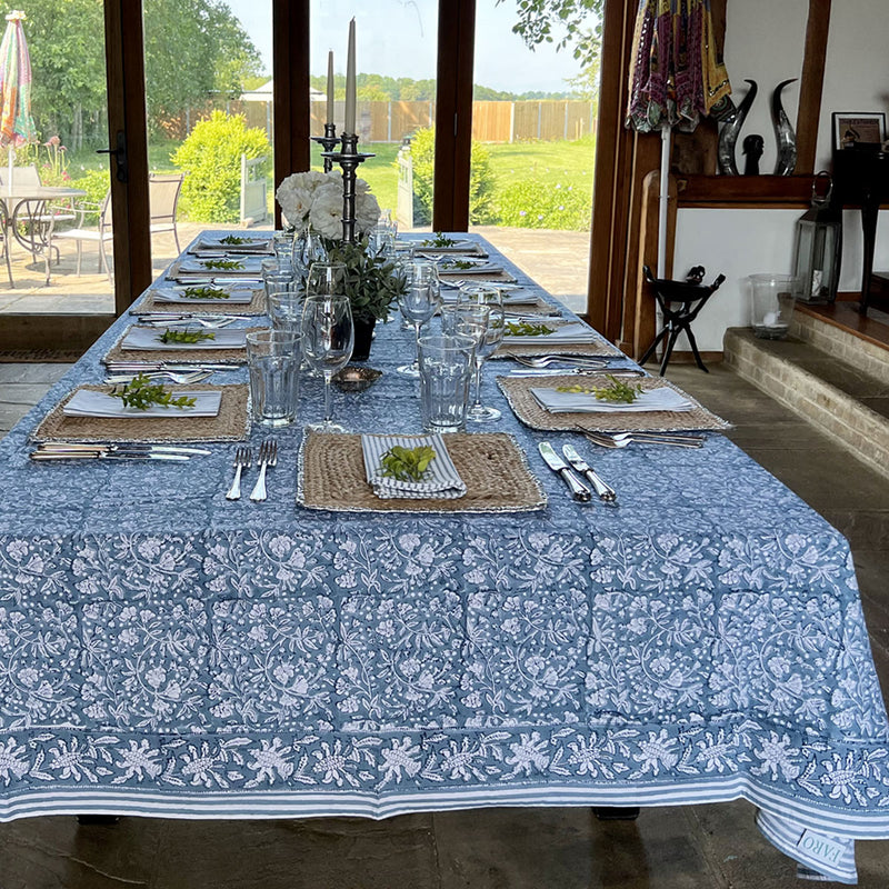FLORENCE French Blue Blockprint Tablecloth