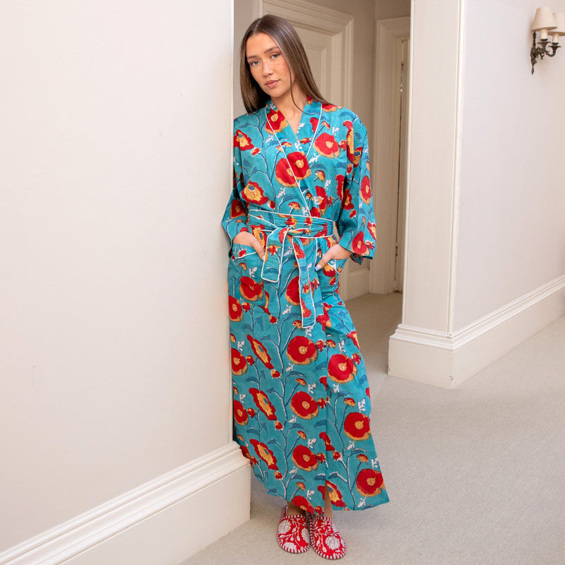FIROZ Blockprint Long Dressing Gown