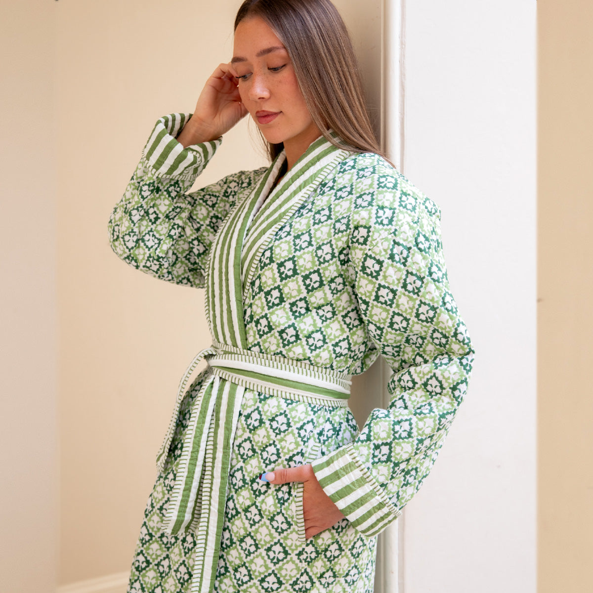 MEERA Quilted Long Dressing Gown