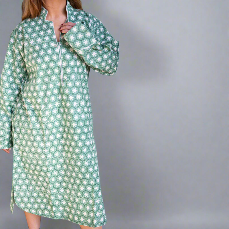 SITARA Holly Green Blockprint Night Shirt