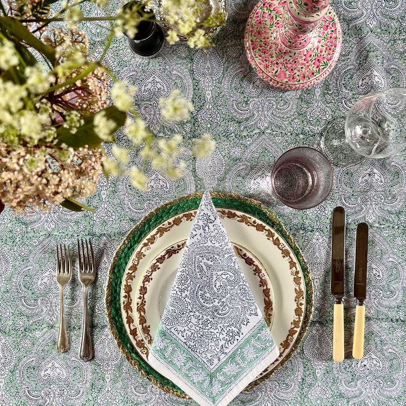 BAROQUE JADE Blockprint Tablecloth