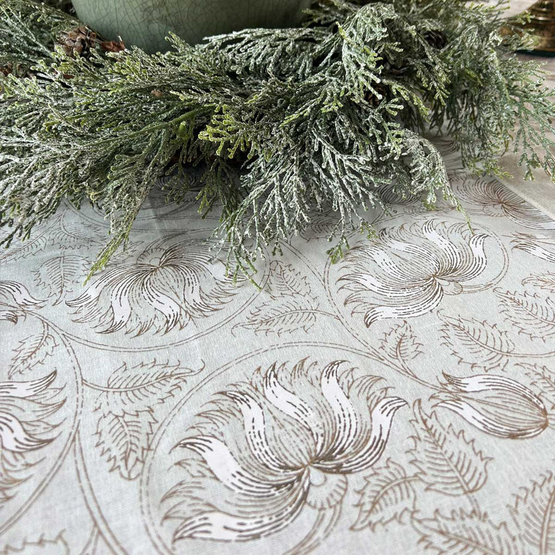 WHITE LOTUS Jaal Blockprint Tablecloth