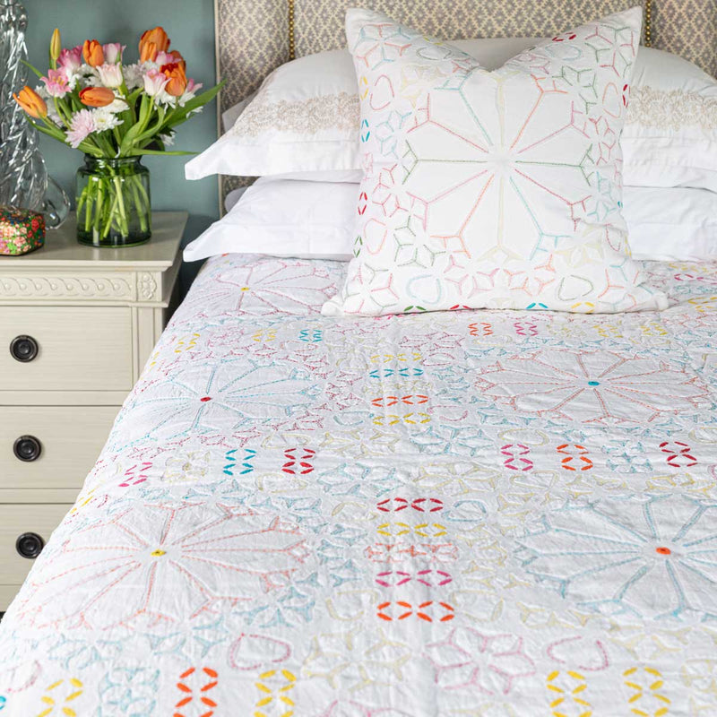 white embroidered bedspread, bedspread embroidered, embroidered bedspread, embroidered white bedding, luxury embroidered bedding
