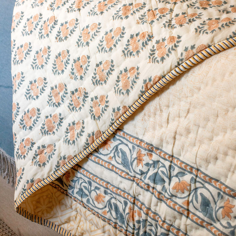 MARGOT Cotton Reversible Padded Blockprint Quilt