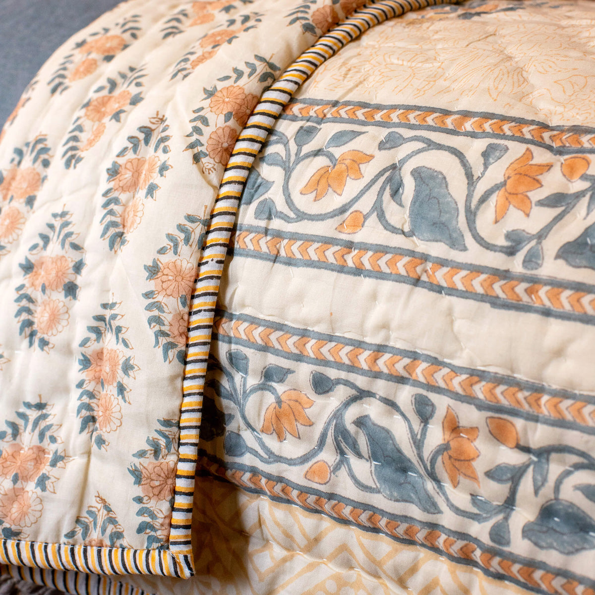 MARGOT Cotton Reversible Padded Blockprint Quilt