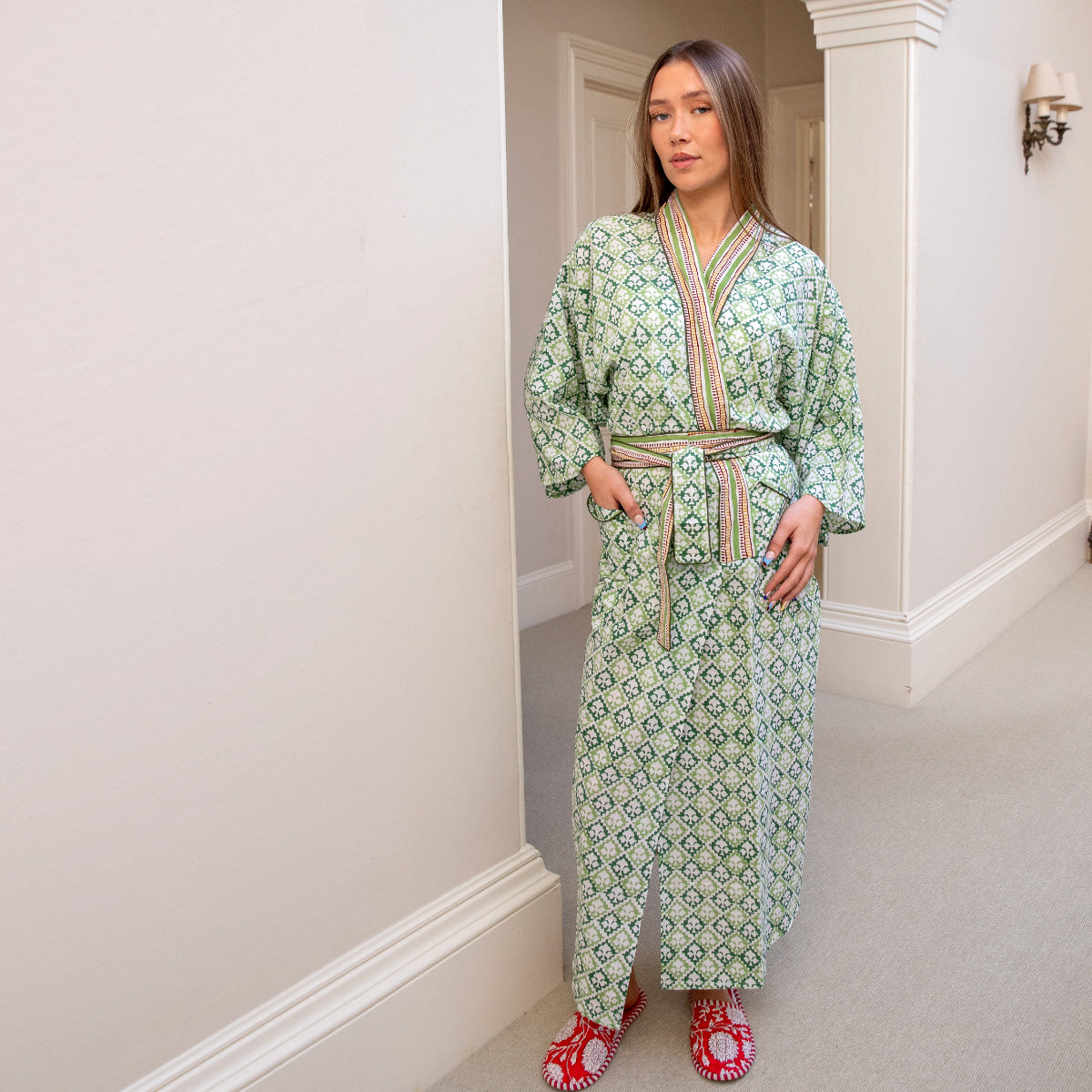 MEERA Blockprint Long Dressing Gown