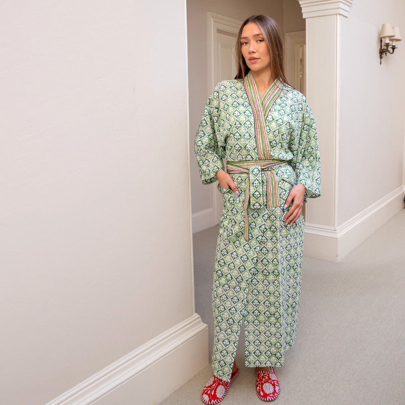 MEERA Blockprint Long Dressing Gown