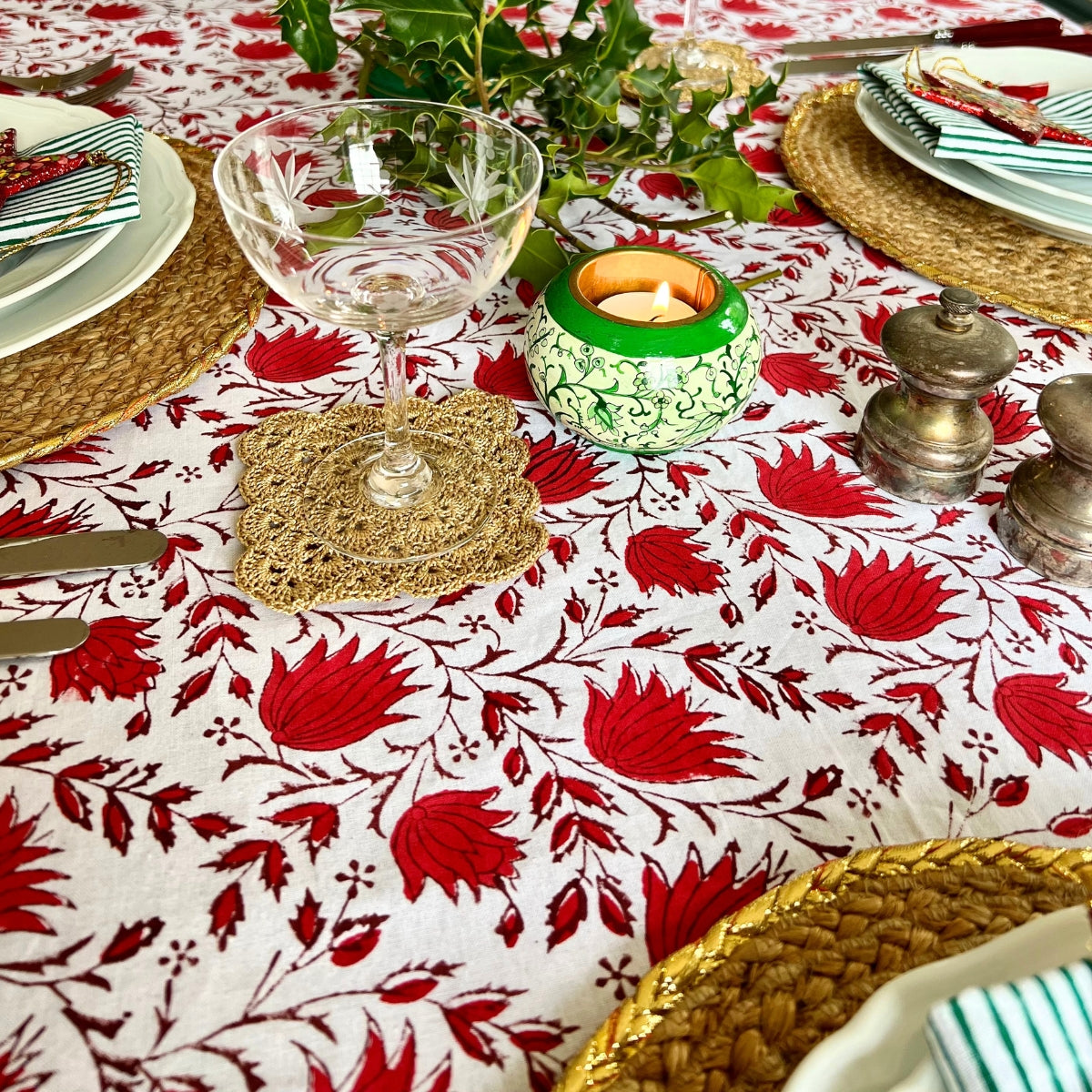 PETAL Rouge Blockprint Tablecloth
