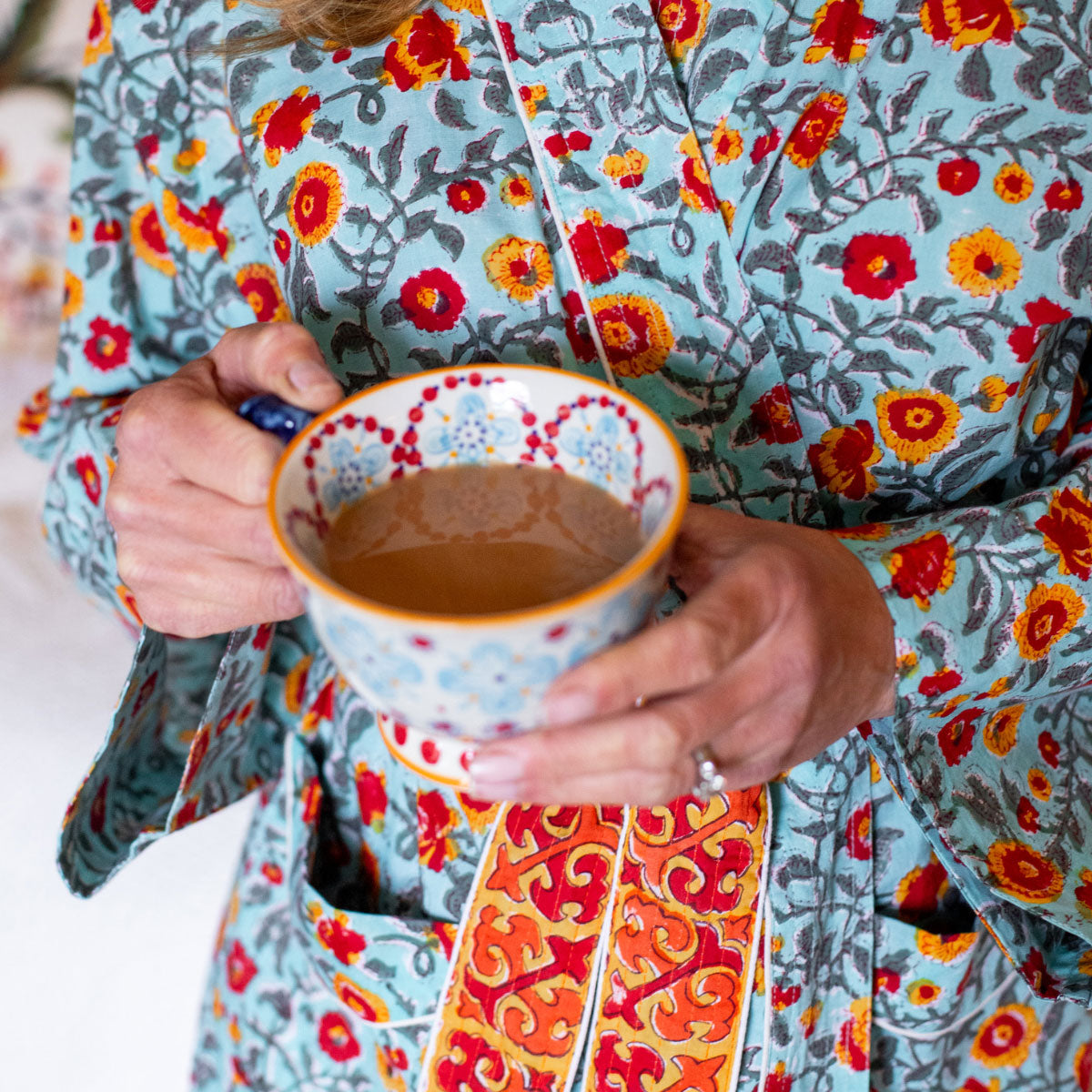 PHIROZE Blockprint Long Dressing Gown