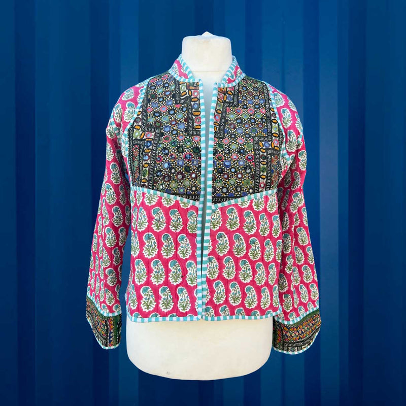quilted jackets, Faro quilted jackets, cotton quilted waist coats, Block Printed Boho Style clothing,  Quilted Handmade Jackets, Patchwork quilted short jacket