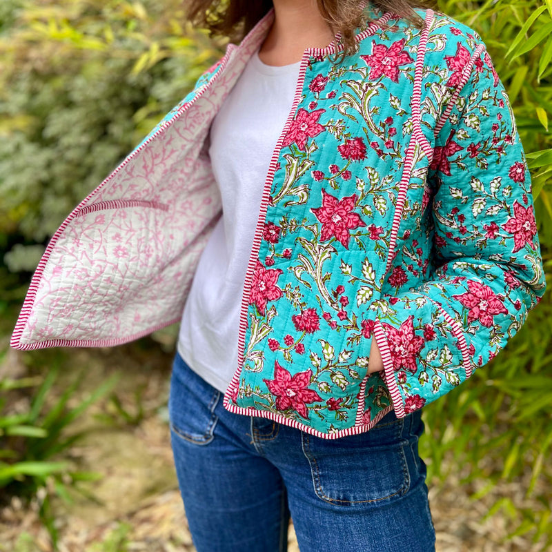 quilted jackets, Faro quilted jackets, cotton quilted waist coats, Block Printed Boho Style clothing,  Quilted Handmade Jackets