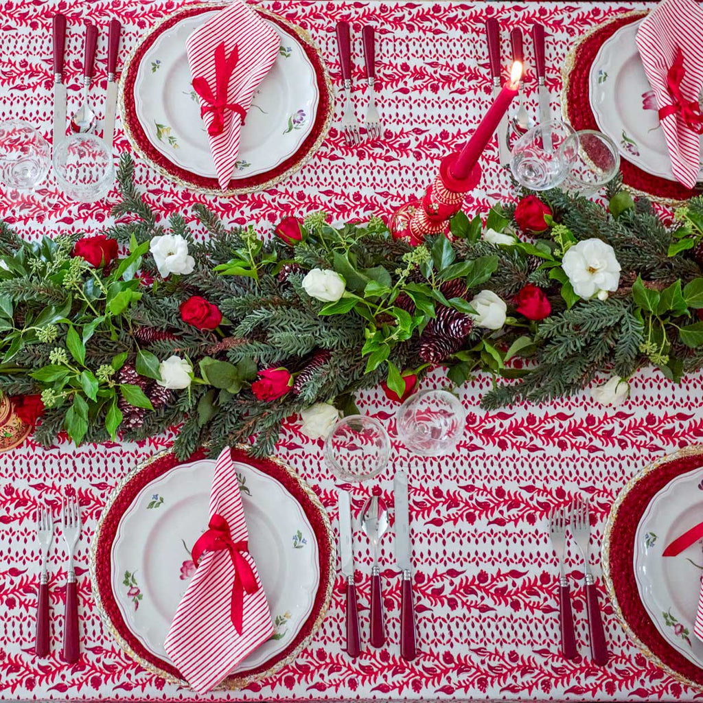 Christmas Table Linens, Christmas Tablecloths, , Indian block print table cloths UK, faro Tablecloth, Red Table cloths