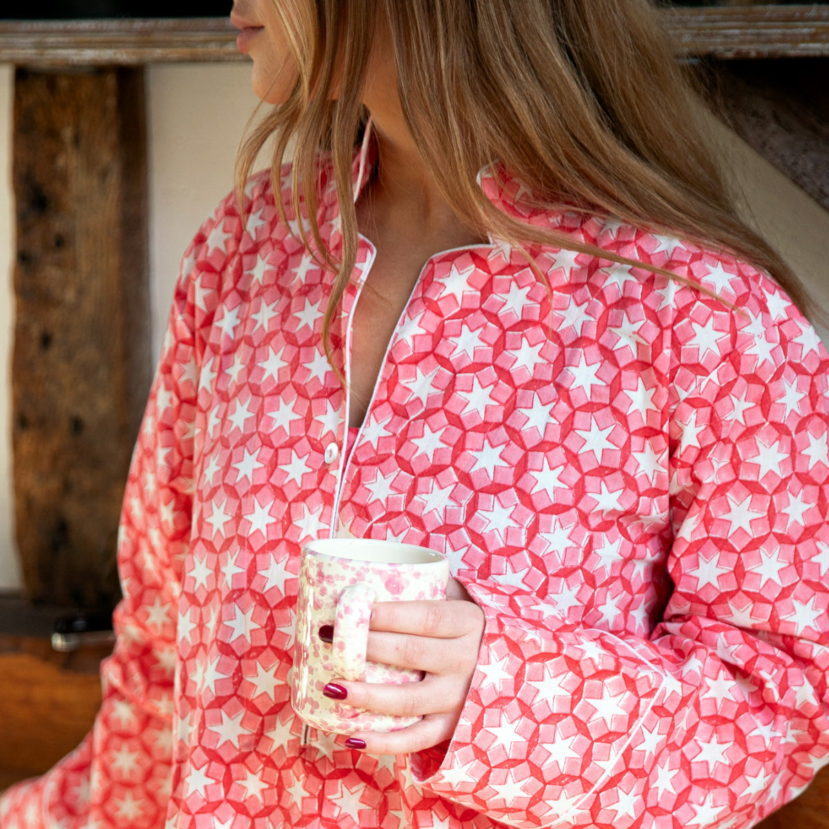 SITARA RED Blockprint Night Shirt