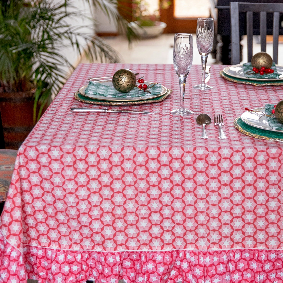 Christmas Table Linens, Christmas Tablecloths, , Indian block print table cloths UK, faro Tablecloth, Red Table cloths, Block Print Tablecloths