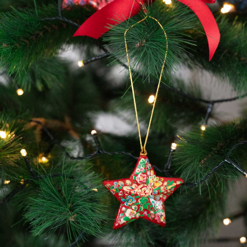 Christmas ornaments, Christmas baubles, papier mache baubles, Gold Christmas bauble, Kashmir papier mache, hand painted accessories, star baubles
