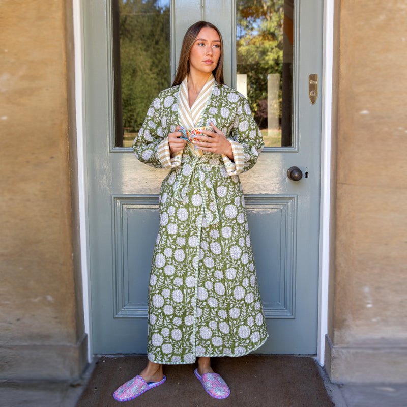 ZINAT OLIVE Quilted Long Dressing Gown