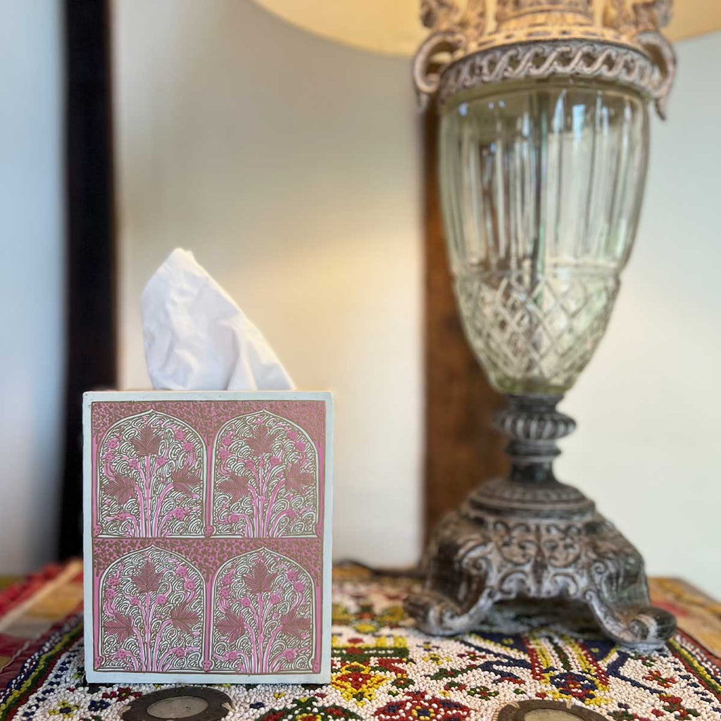 NISHAT BLUSH Hand Painted Square Tissue Box