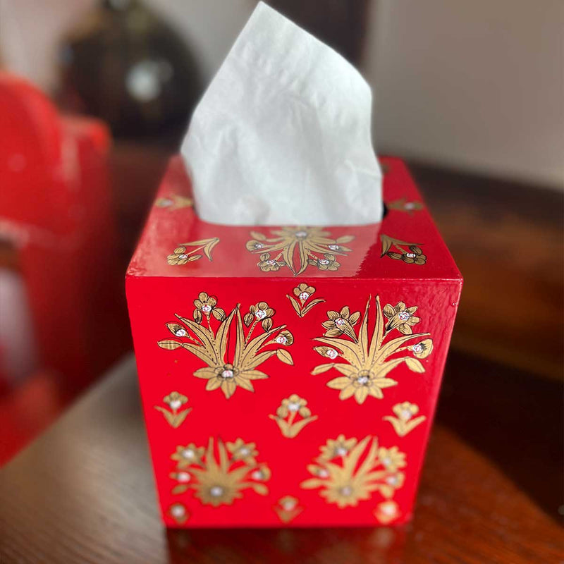 ARUZ Red & Gold Hand Painted Tissue Box