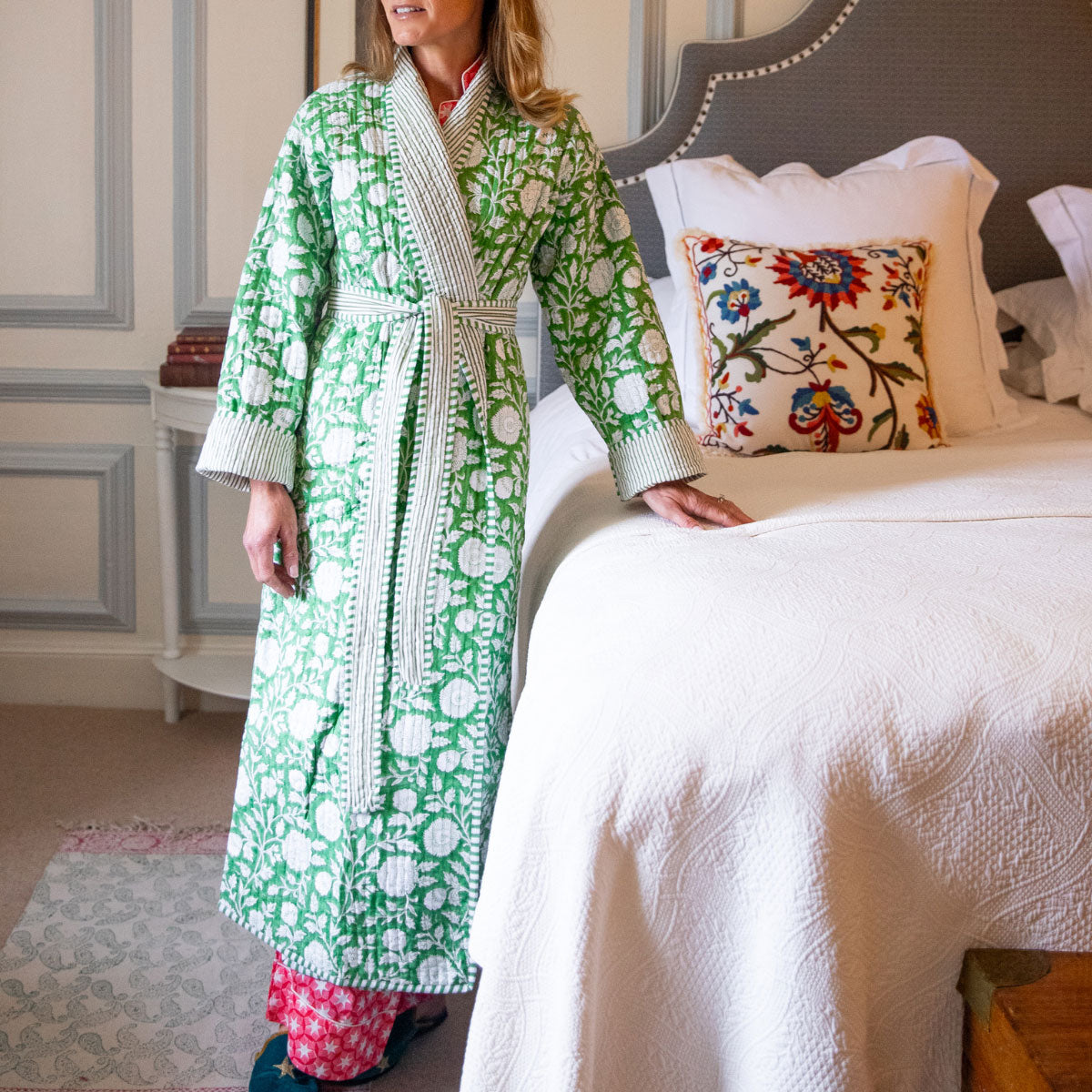 ZINAT GREEN Quilted Long Dressing Gown