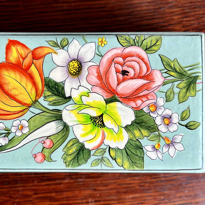 NILOFER Floral Papier Mache Trinket Box