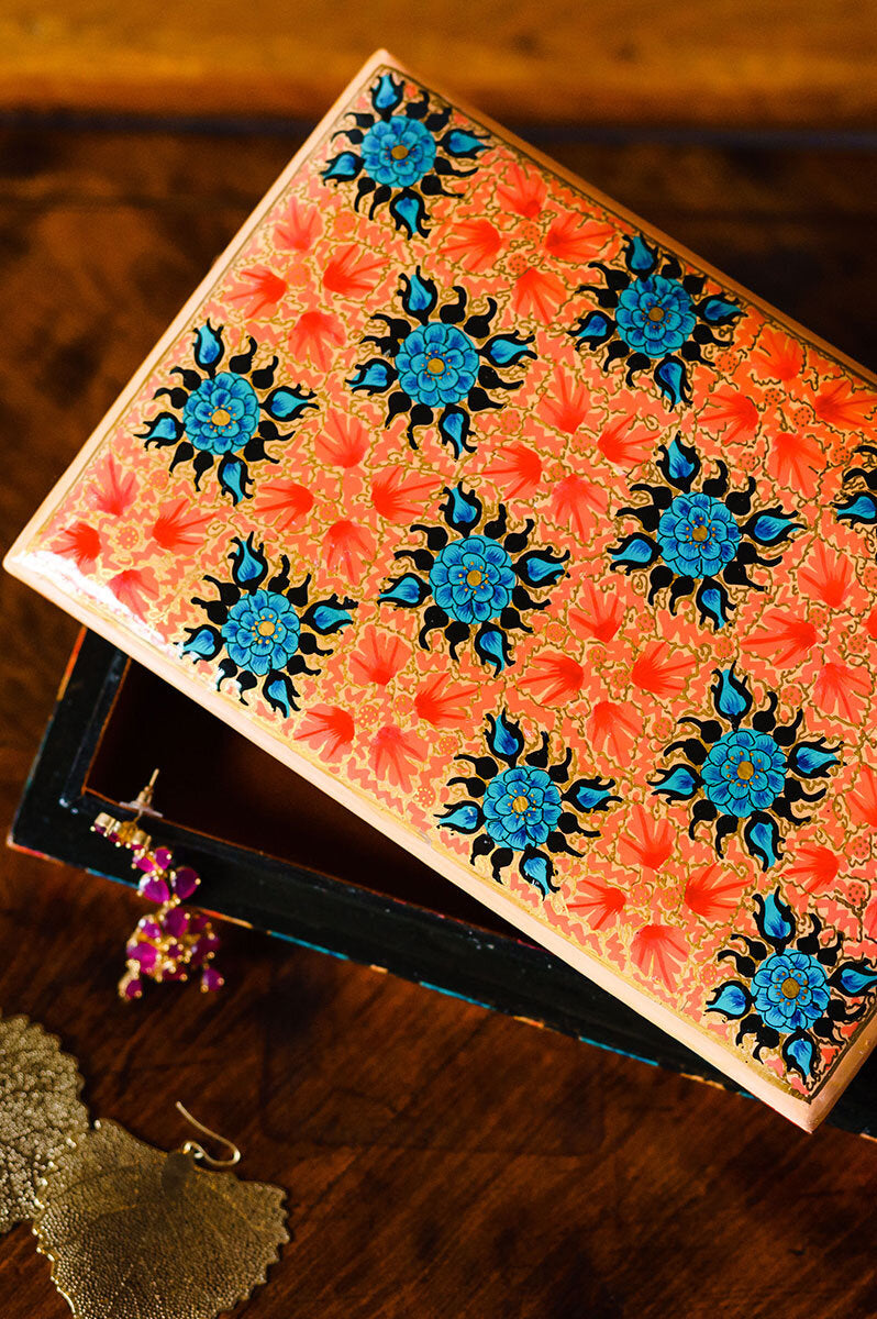 SHALIMAR Coral Papier Mache Trinket Box