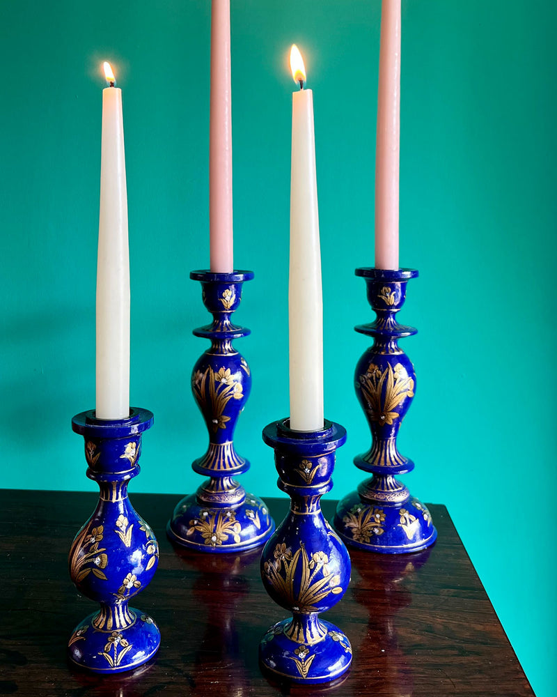 ARUZ Lapis & Gold Papier Mâché Candle Holder (Pair)