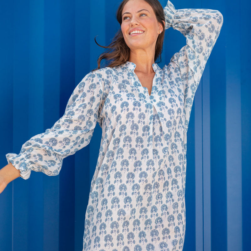 BLUE MARIGOLD Blockprint Night Shirt