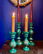 ARUZ Green & Gold Papier Mâché Candle Holder (Pair)