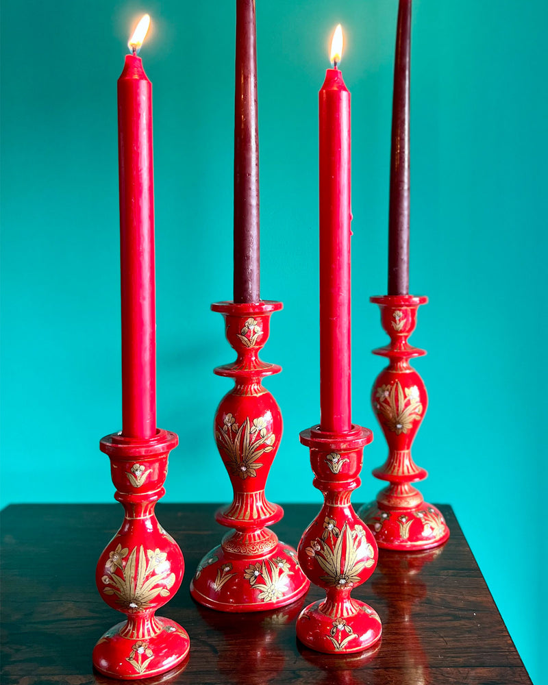 candle holders, festive candlesticks, papier mache,  christmas candle holders