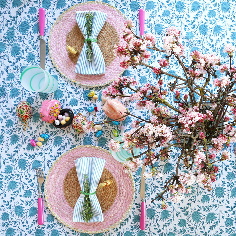 PETAL Stone Blue Blockprint Tablecloth
