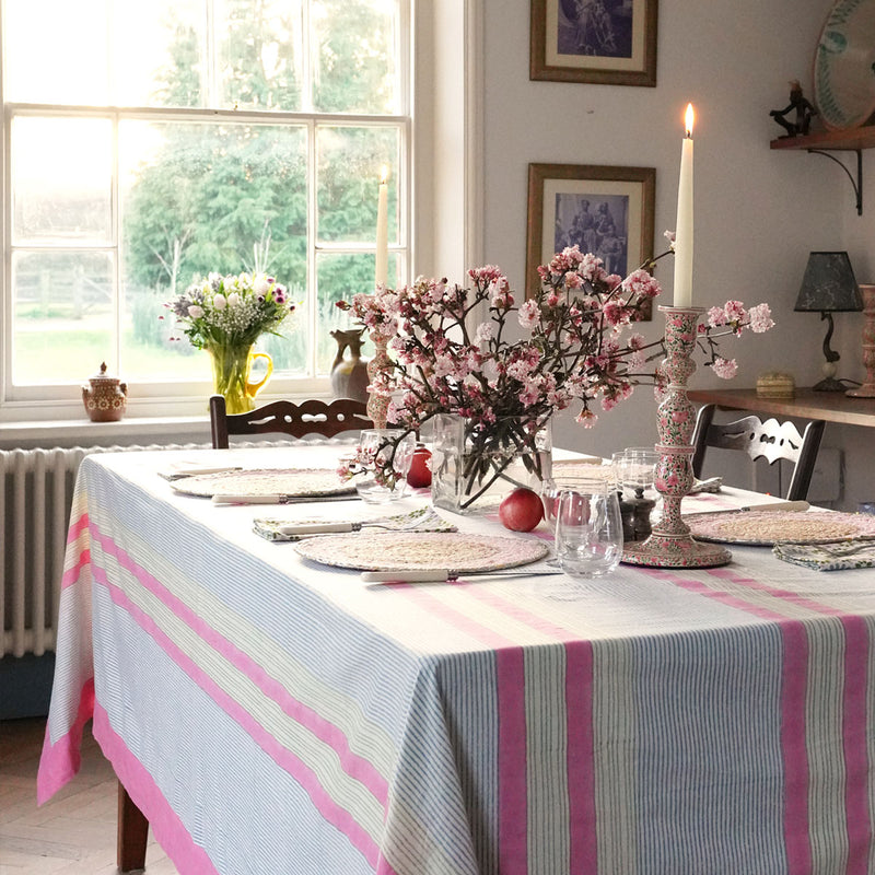 MANHATTAN Stripes Blockprint Tablecloth