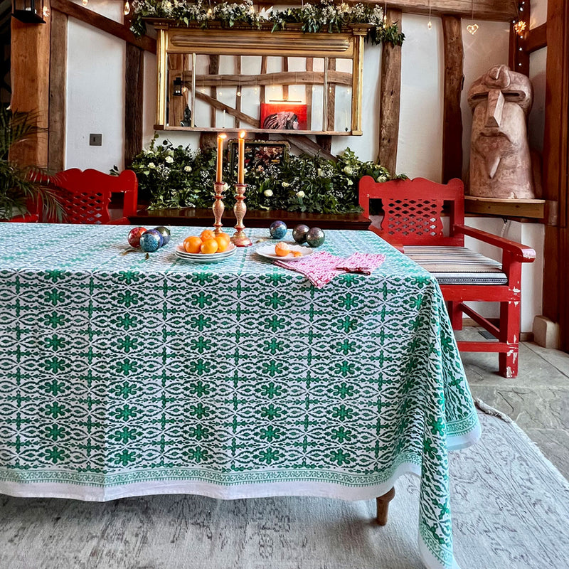 AFROZE Emerald Blockprint Tablecloth