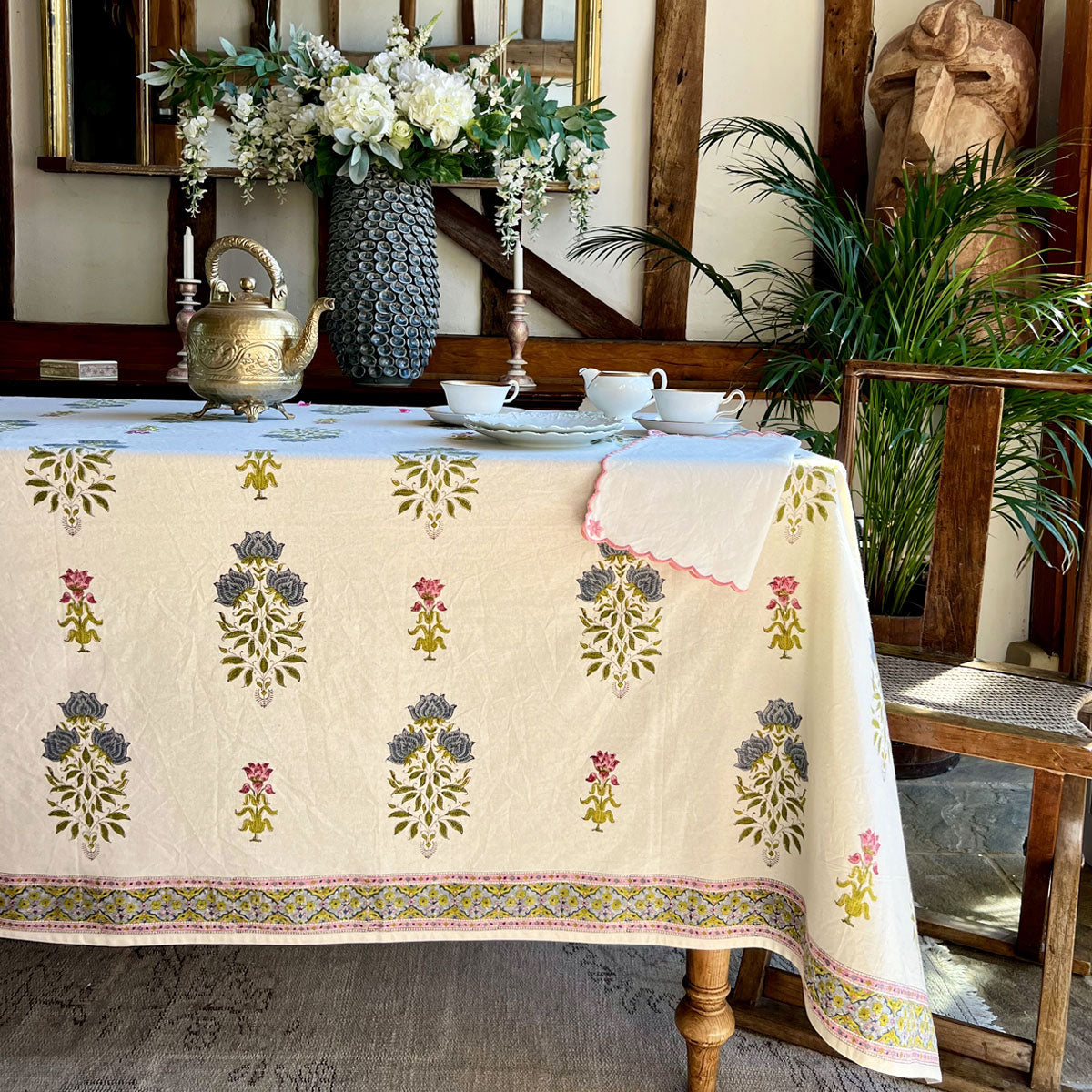 block printed cotton tablecloth

floral cotton tablecloth

luxury floral tablecloth

timeless table linen

classic patterned tablecloth
elegant table setting

luxury tablescape

garden party table decor

spring entertaining table