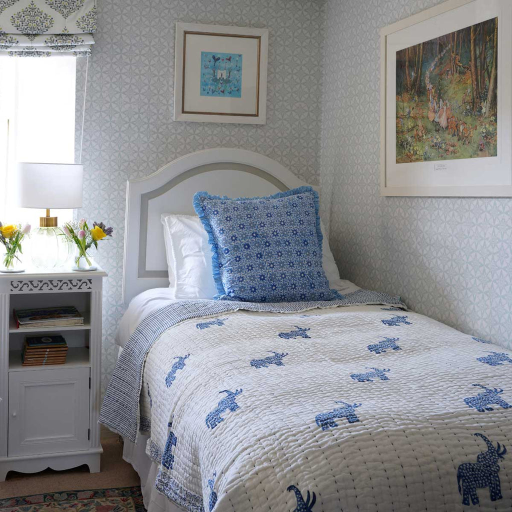 children's quilt, padded quilts, kids quilts, elephant block print, blockprint padded quilts, children's bedding