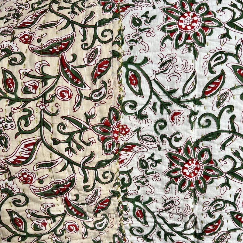 FLORA Reversible Kantha Bed Quilt