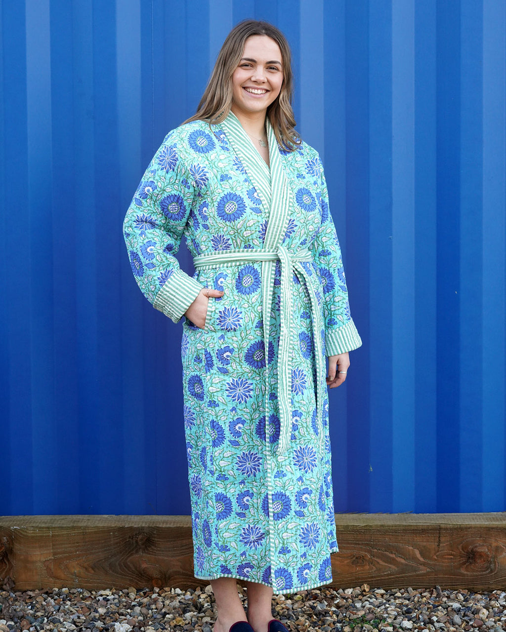 Luxury Quilted Long Robe Floral Print/ Hand Block Print Winter Kimono Dressing Gown,Warm Loungewear, quilted dressing gowns, winter dressing gowns, winter robes