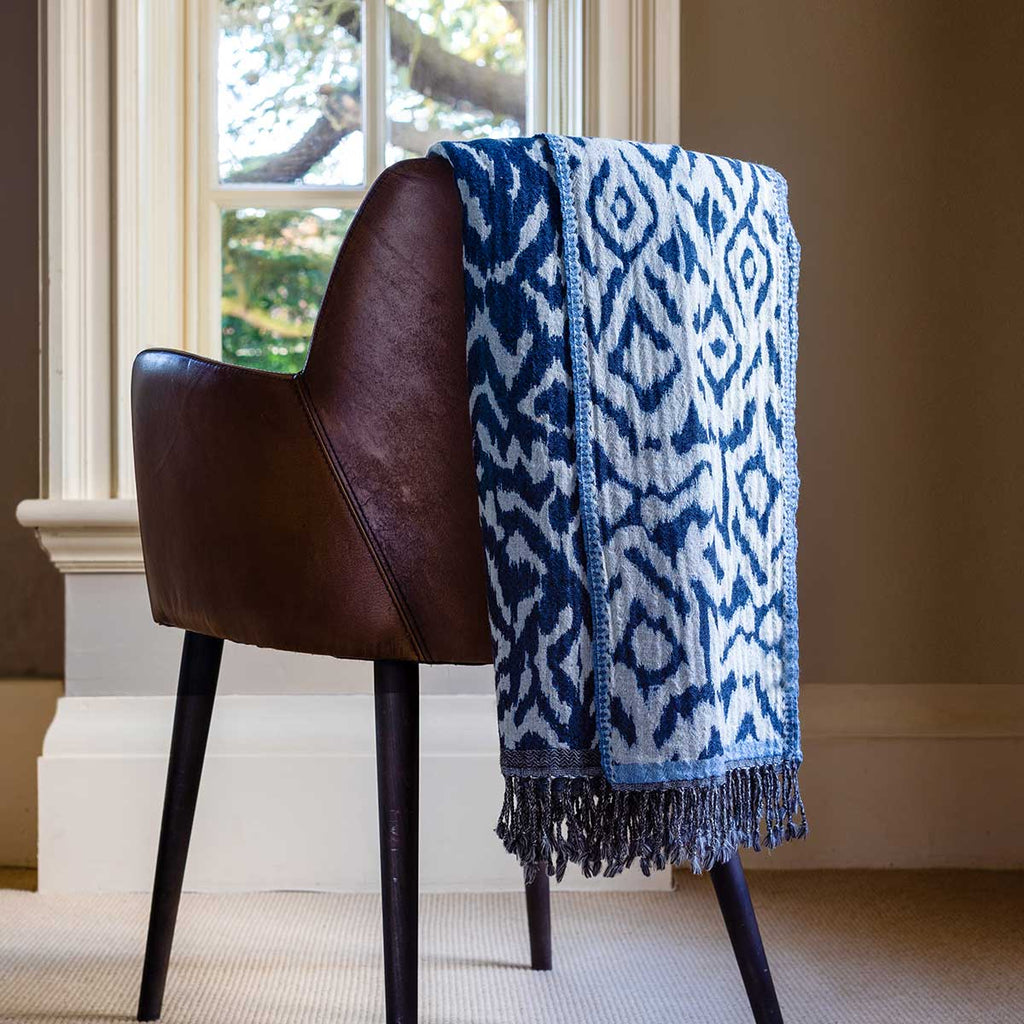NAVY Ikat Wool Throw