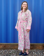 Luxury Quilted Long Robe Floral Print/ Hand Block Print Winter Kimono Dressing Gown,Warm Loungewear, quilted dressing gowns, winter dressing gowns, winter robes