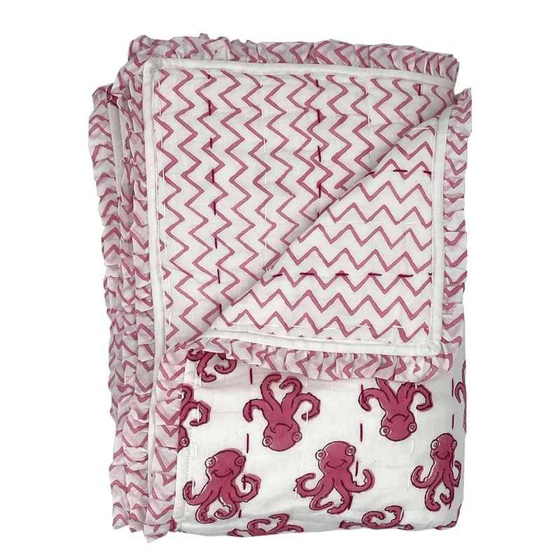 cot quilts, children's bedding, junior quilts, blockprint baby quilts, kantha baby quilts