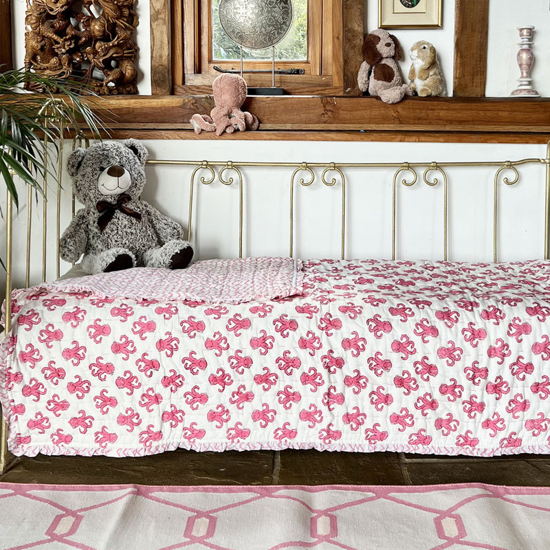 OCTO Pink Blockprint Reversible Junior Quilt