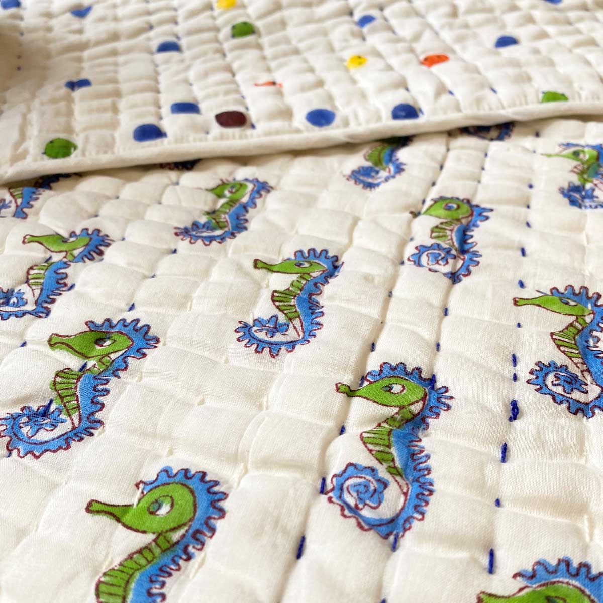 SEAHORSE Blockprint Reversible Junior Quilt